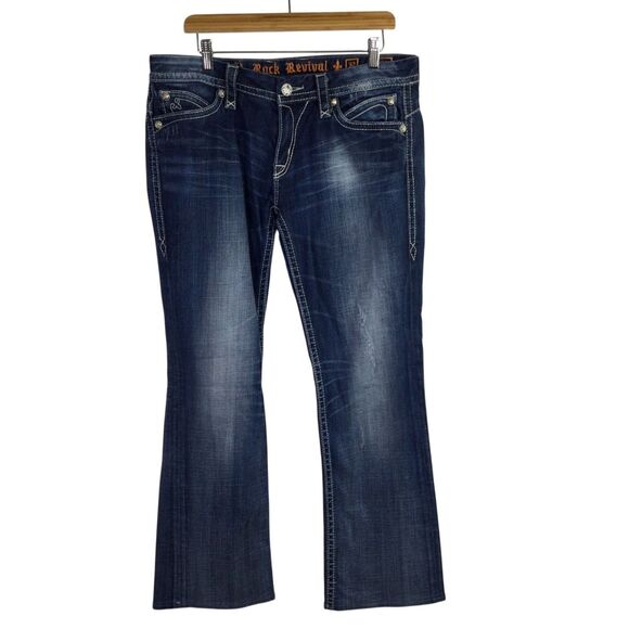 Rock Revival Denim - Rock Revival Womens Sasha Easy Bootcut Jeans Mid-Rise Stretch Denim Blue Size 32